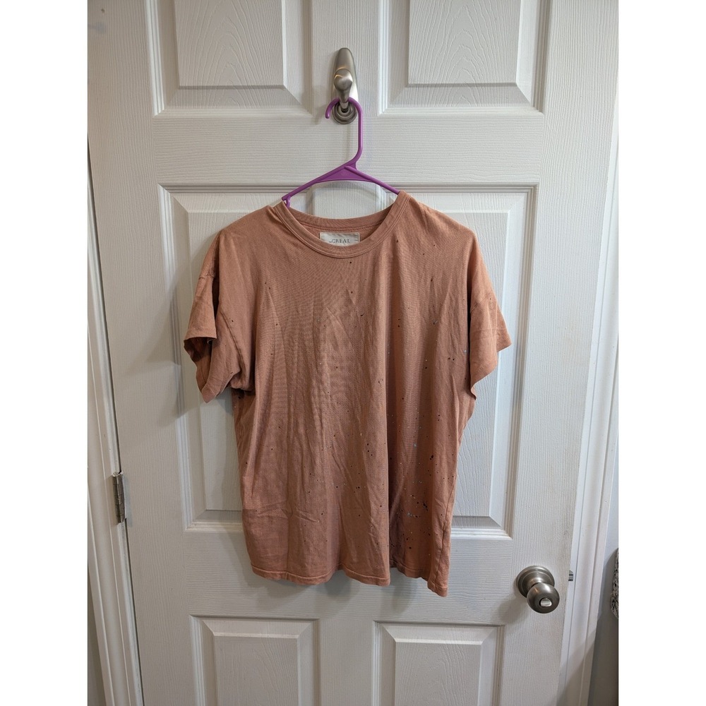 The‎ Great Peach Paint Splatter Distressed Cotton T Shirt - Size 1